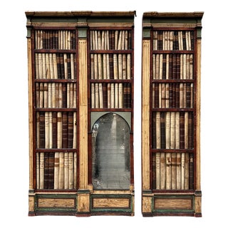 19th Century Trompe L'oeil Panels in Wood, Mirror and Leather, England, Set of 2 For Sale