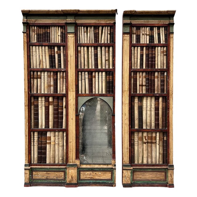 19th Century Trompe L'oeil Panels in Wood, Mirror and Leather, England, Set of 2 For Sale
