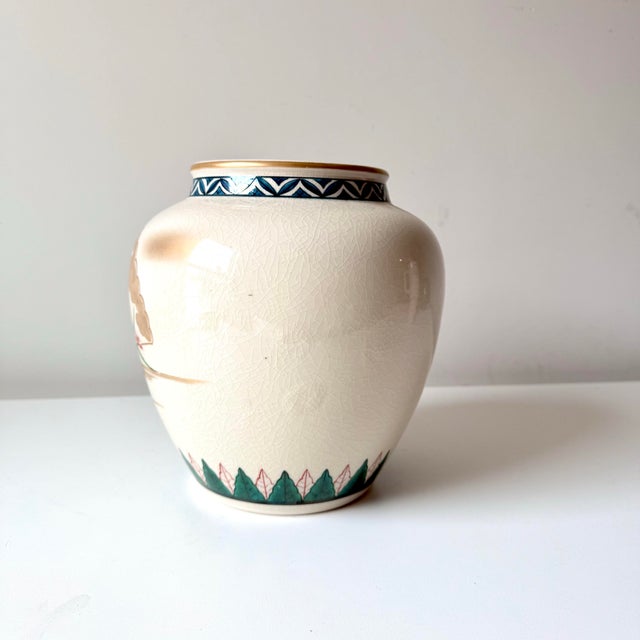 Japanese Polychrome Bok Choy Fan Vase For Sale - Image 4 of 8