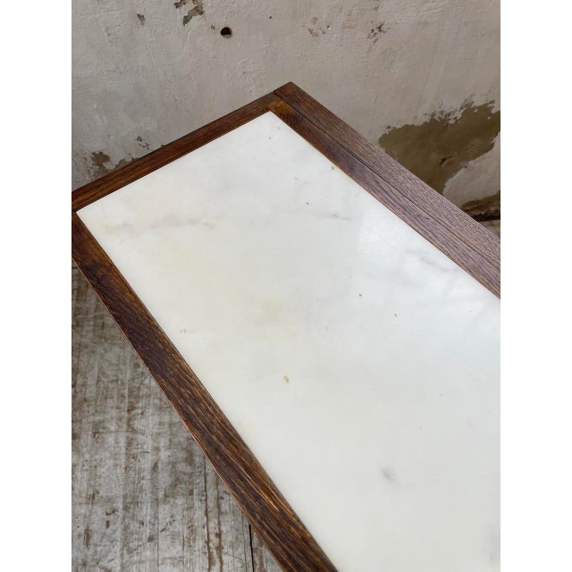 Oak Console Table with White Marble Top, 1970 For Sale - Image 13 of 18