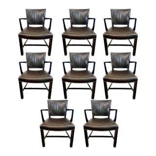 Dessin Fournir Leather Dining Arm Chairs- A Set of 8 For Sale
