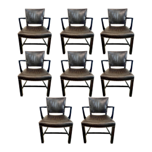 Dessin Fournir Leather Dining Arm Chairs- A Set of 8