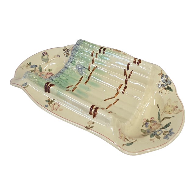 Antique Circa 1900 French Longchamp Majolica Asparagus Serving Platter For Sale