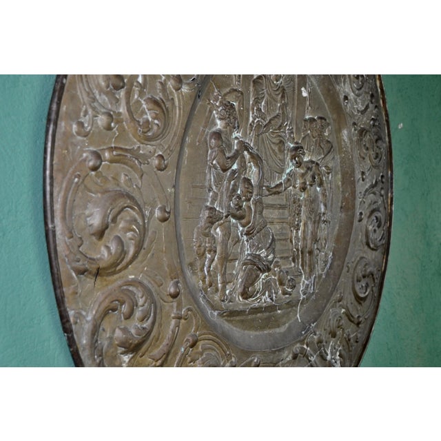 Antique French Embossed Brass Platter For Sale - Image 11 of 12