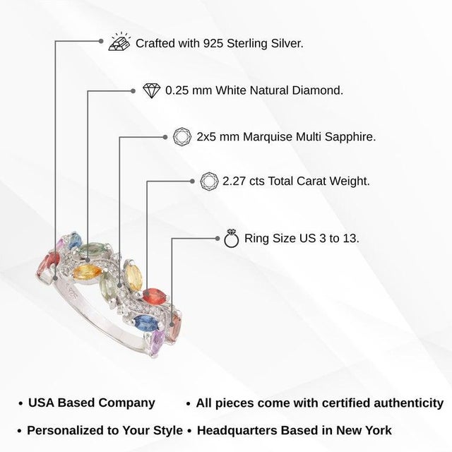 Nature Inspired Multi-Sapphire Leaf & Diamond Cluster Ring in Sterling Silver, Us Size 8.5 For Sale - Image 14 of 16