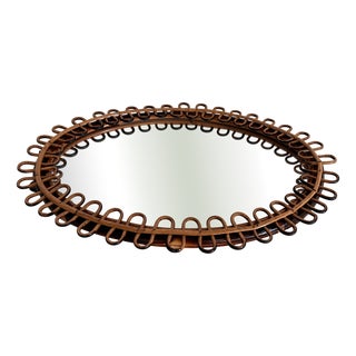 Italian Wall Mirror in Rattan and Bamboo, 1960s For Sale