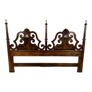 Mid 20th Century Henredon Mid Century Hollywood Regency Mahogany King Headboard with Brass Tips For Sale
