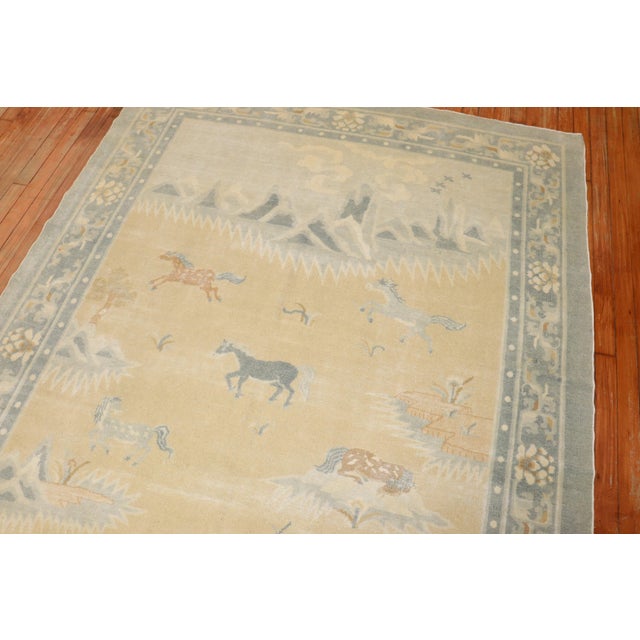 Late 19th Century Antique Horse Herd Pictorial Chinese Rug - 5'7" x 8'1" For Sale - Image 5 of 9