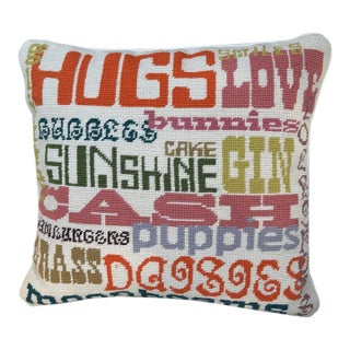 Jonathan Adler Colorful Pop Art Needlepoint Typography Pillow For Sale