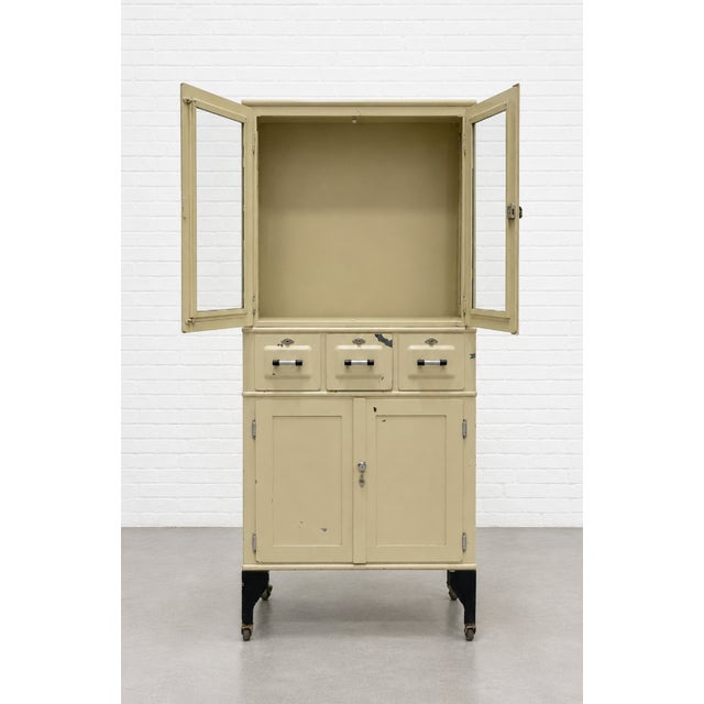 Vintage Art Deco Industrial Metal Medical Cabinet on Casters, C. 1930’s For Sale - Image 4 of 13