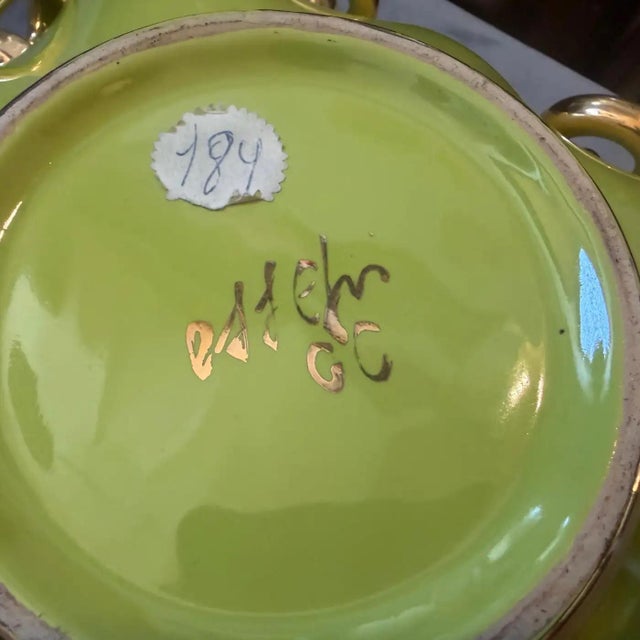 1950s Gio Ponti Style Green and Gold Ceramic Italian Square Bowl by Essepi For Sale - Image 6 of 13