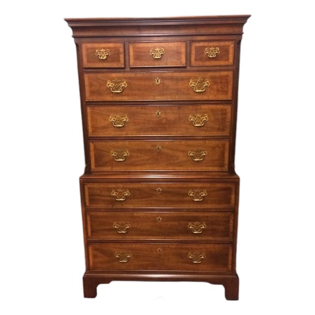 Vintage Henredon Chest on Chest, Banded Tall Chest For Sale