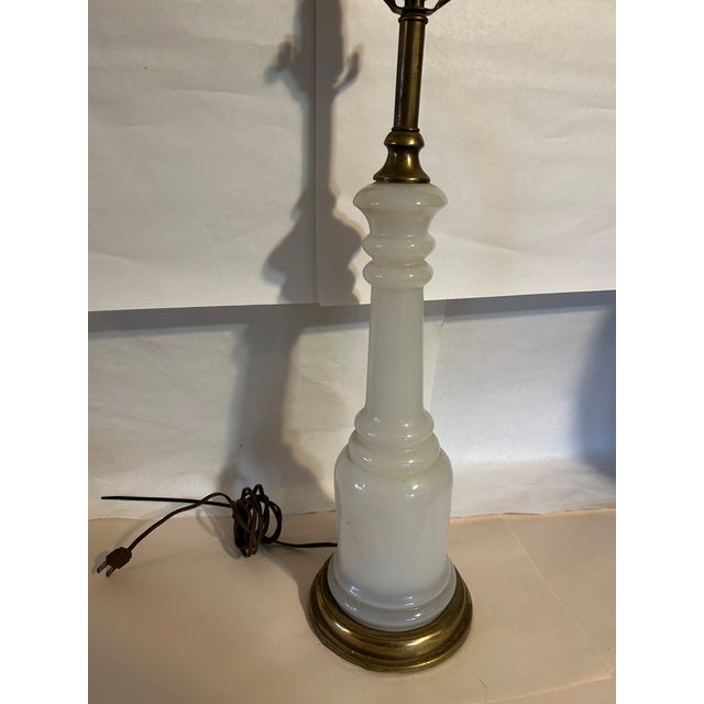 Metal Vintage Frederick Cooper French Opaline Glass Column Table Lamp With Brass Base For Sale - Image 7 of 10