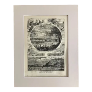 Antique 1874 Wood Engraving, "New Haven and Vicinity" CT w/Frame-Ready 11x14 Mat