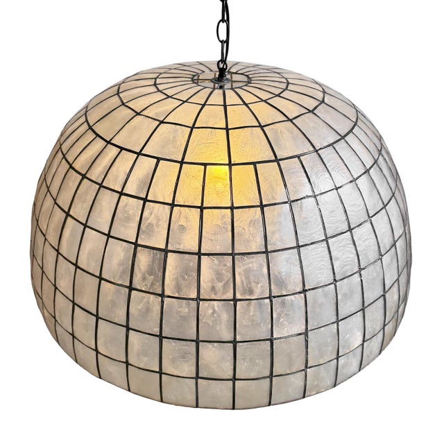 Capiz Shell Dome Chandelier Pendant Light For Sale - Image 4 of 13