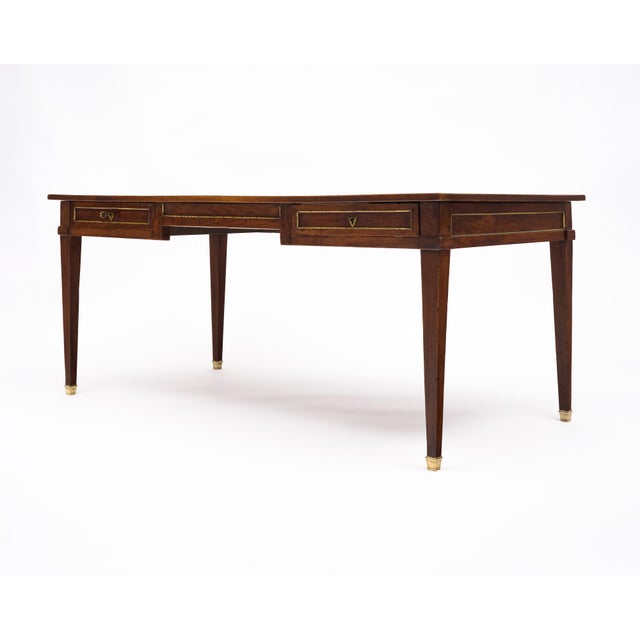 Wood French Louis XVI Provincial Oak "Bureau Plat" With Green Leather Top For Sale - Image 7 of 9