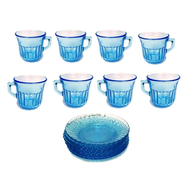 ForteCrisa cup & saucer set light blue glass tea or coffee cups set of 8 Made in Mexico Item Details: -Made in Mexico...