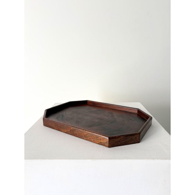 An antique art deco wooden tray with book matched veneer detail to the surface. This handmade decorative tray has an...
