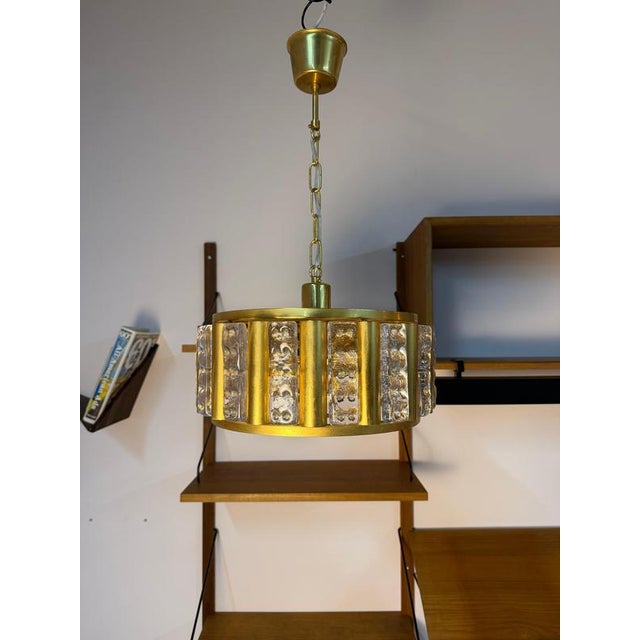 Brass and Glass Pendant Lamp by Carl Fagerlund for Orrefors For Sale - Image 3 of 11