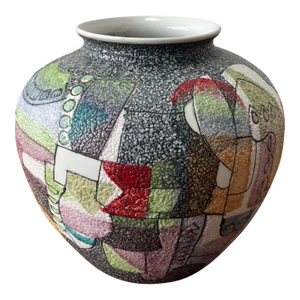 Postmodern Studio Pottery Vase, Textured Fat Lava Glaze Abstract Memphis Style