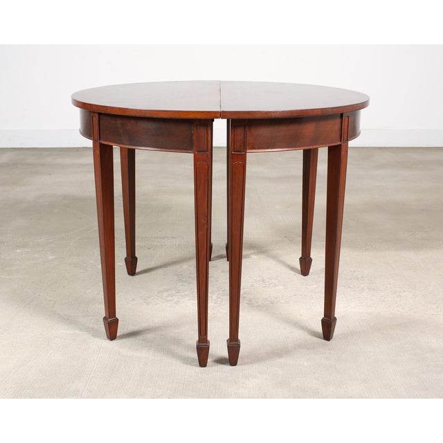 Wood Pair of Georgian Style Mahogany Demilune Console Tables For Sale - Image 7 of 17
