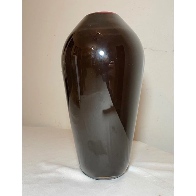 Abstract Hand Blown Made Black Red Glass Signed Art Studio Vase For Sale - Image 3 of 8
