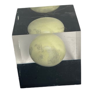 1950s MCM Lucite Cube With Ball Paperweight For Sale