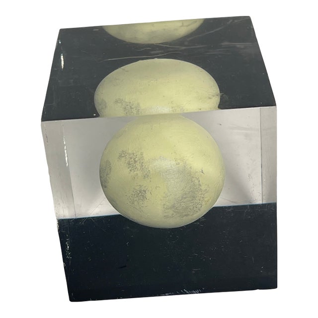 1950s MCM Lucite Cube With Ball Paperweight For Sale