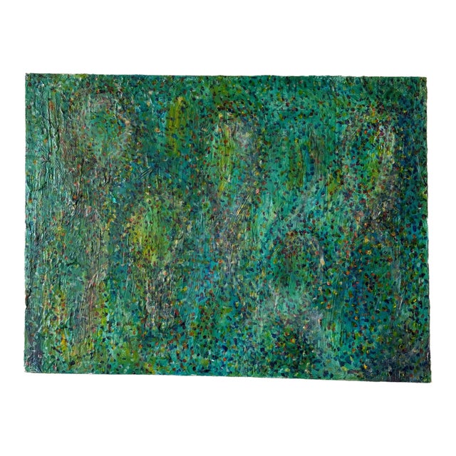 Large Abstract Green & Teal Textured Canvas Painting by Gavin Mc Groggan — 48″ × 36″ For Sale