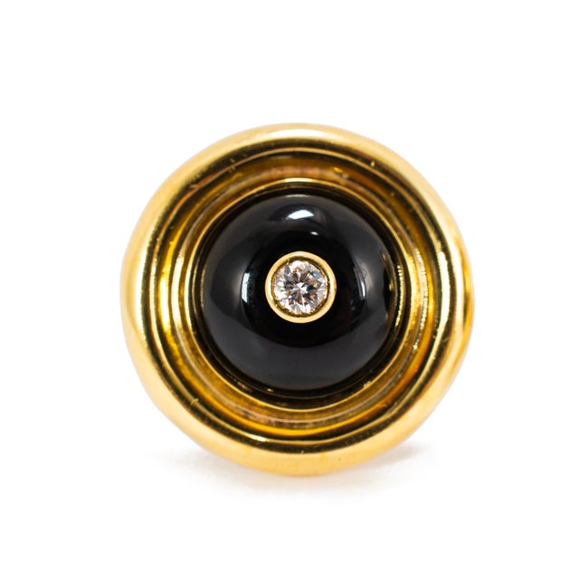 Modern Vintage Oscar Heyman and Bros. 18k Yellow Gold Onyx Diamond Clip on Earrings, A Pair For Sale - Image 3 of 9