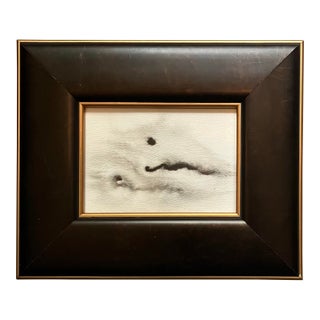 Contemporary Original Small Abstract Black Ink Painting Wide Wood Frame For Sale