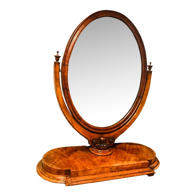 Elegant Victorian Walnut Lyre-Form Dressing Mirror, Adjustable Tabletop Vanity, Circa 1870 For Sale