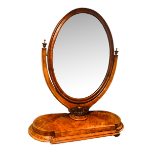 Elegant Victorian Walnut Lyre-Form Dressing Mirror, Adjustable Tabletop Vanity, Circa 1870