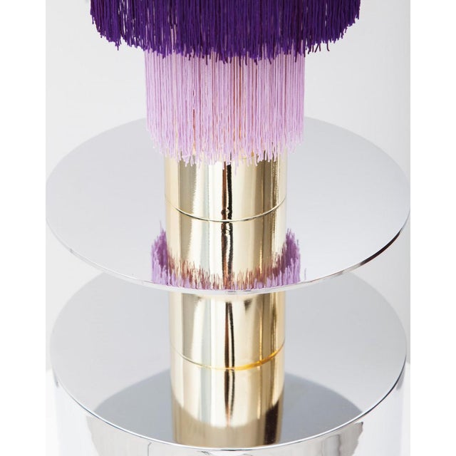 Art Deco Deja Vu Red and Green Stool With 24-Karat Gold-Plated Metal and Velvet Fringes For Sale - Image 3 of 7