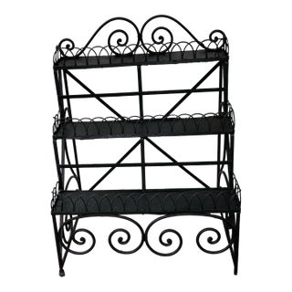 Vintage French Country Rod Iron Three – Tier Conservatory Plant Stand For Sale
