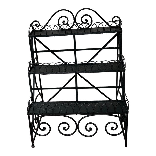 Vintage French Country Rod Iron Three – Tier Conservatory Plant Stand For Sale