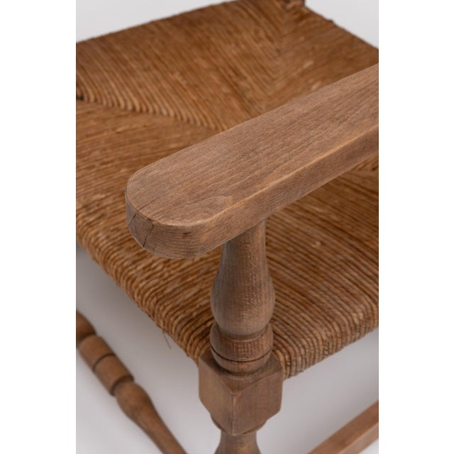 French Rustic Oak and Rush Armchairs, 1950s, Set of 2 For Sale - Image 5 of 11