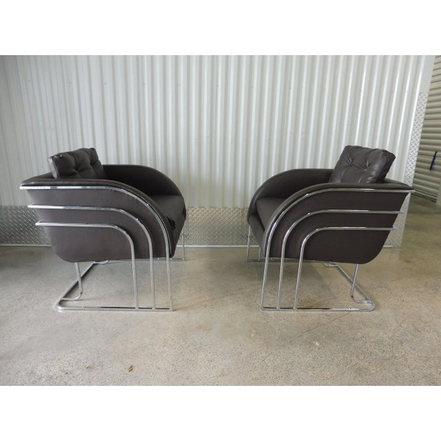 1970's Mid-Century Modern Milo Baughman Chrome and Leather Club Chairs - a Pair For Sale - Image 11 of 11