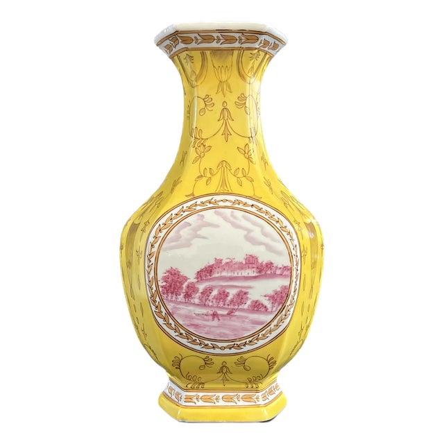 Large Hexagonal Yellow Baluster Vase by United Wilson, 1980s For Sale