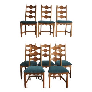 Set of 8 Dining Chairs by Henning Kjaernulf With New Mohair Seats For Sale