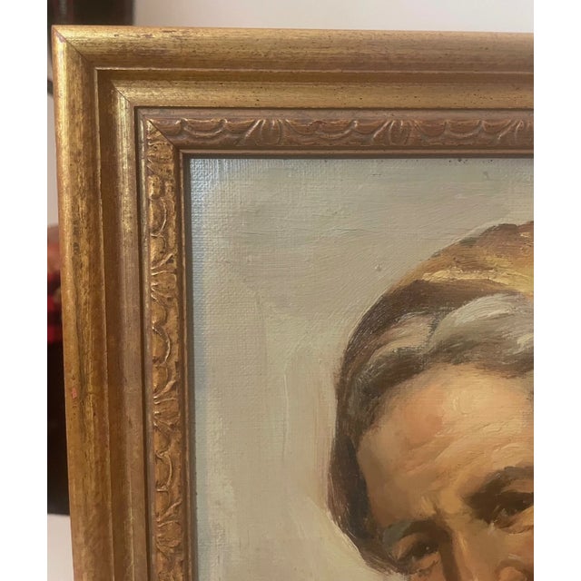 1960s Vintage Original Oil Painting Realism Elder Lady Woman Portrait on Board Framed For Sale - Image 5 of 10