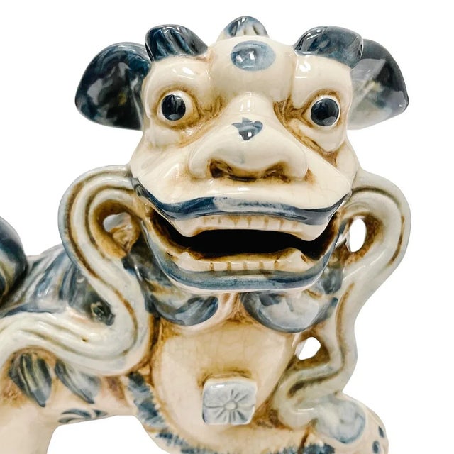 Contemporary Chinese Blue & White Chinese Foo Dogs - A Pair For Sale - Image 4 of 10