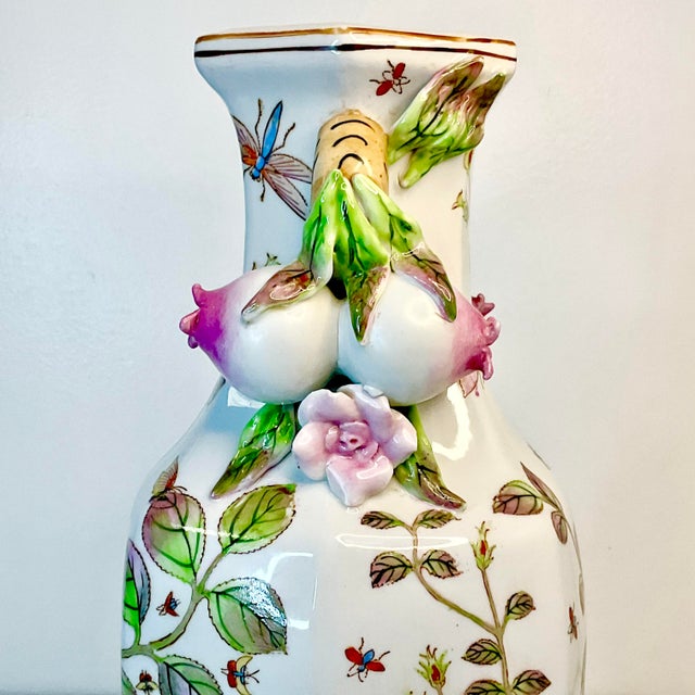 Vintage Chinoiserie Insects, Roses and Pomegranates Vase After Chelsea House For Sale - Image 12 of 12
