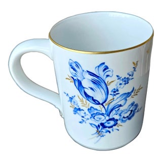 Late 20th Century Meissen Porcelain Blue & Gold Floral Coffee Mug Cup Porzellan Tasse For Sale