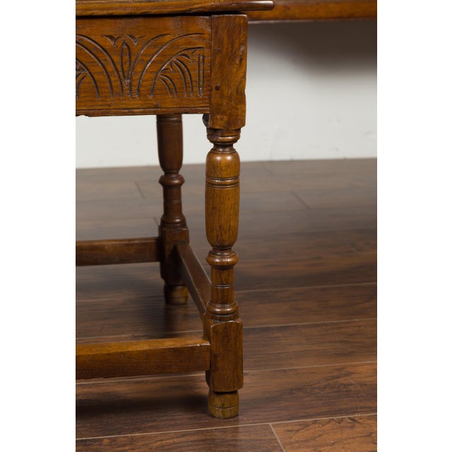 Brown English 1800s Georgian Period Carved Oak Table with Lift Top and Turned Base For Sale - Image 8 of 12