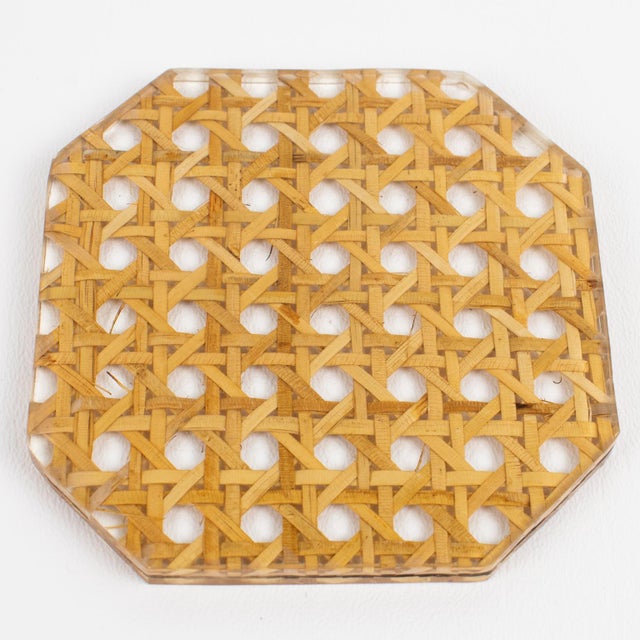 Wood Christian Dior Collection Lucite and Rattan Cocktail Coasters Set - 9 Pieces For Sale - Image 7 of 10