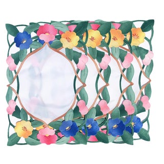 1950s Cottage Floral Hand Stitched Placemats in Pink Green Blue and Yellow - Set of 4 For Sale