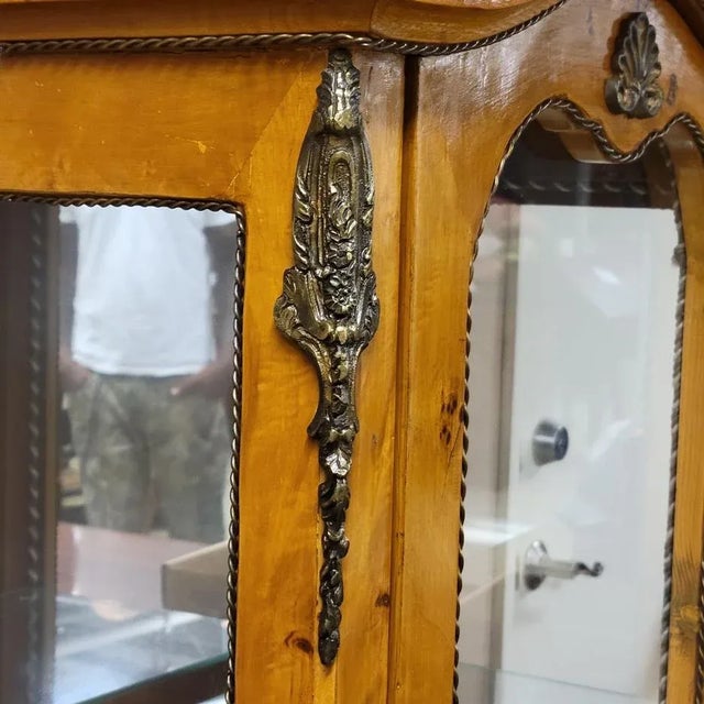 Brown 20th C Italian Birdseye Maple Wood Glass Vitrine Display Cabinet For Sale - Image 8 of 11