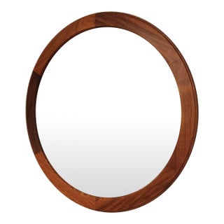 Vintage Rosewood round mirror by Aksel Kjersgaard For Sale