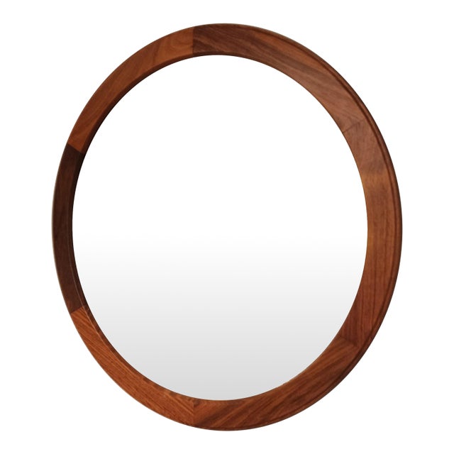 Vintage Rosewood round mirror by Aksel Kjersgaard For Sale